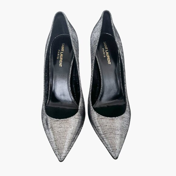 Saint Laurent Opyum 110 YSL Pumps EU 41 US 11 Metallic Silver Pointed High Heels - Picture 2 of 13